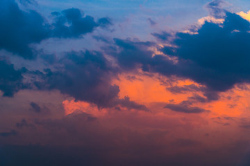 Dramatic cloudscape in the sky at sunset. Cloudy abstract background