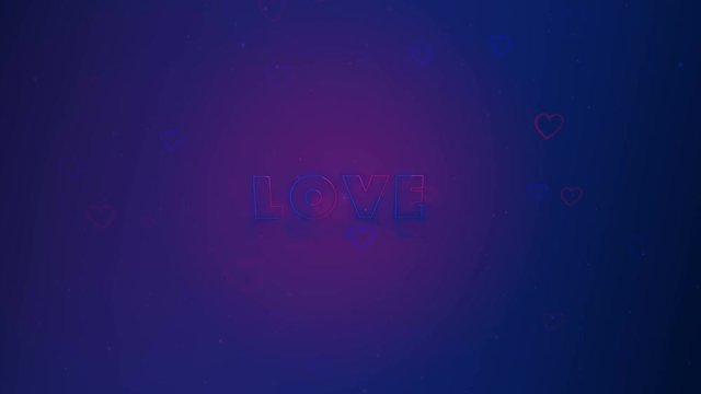 Love is in the air. Little hearts are on dark background with sparks. Conceptual backgroud. Close up. Zooming. Blicking background. Action. Animation. 3D. 4K.