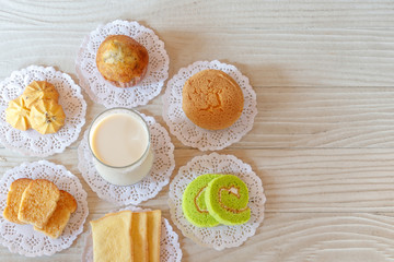 Milk, Cupcake, Cake Roll, Garlic Bread, Butter Bread, Banana Cupcake and Cookie