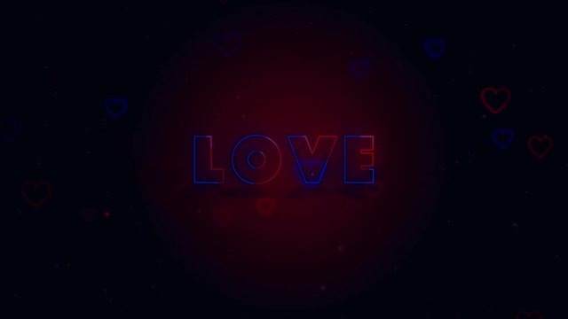 Love is in the air. Little hearts are on dark background with sparks. Conceptual backgroud. Close up. Zooming. Action. Animation. 3D. 4K.