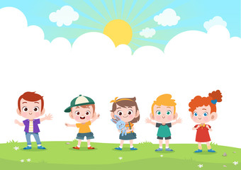 Obraz na płótnie Canvas happy kids together vector illustration