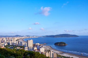 Aerial view of Santos city, county seat of Baixada Santista, on the coast of Sao Paulo state,...