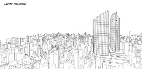 Fototapeta premium 3d wireframe of building. sketch design.Vector