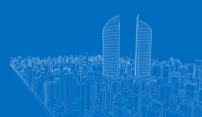 3d wireframe of building. sketch design.Vector