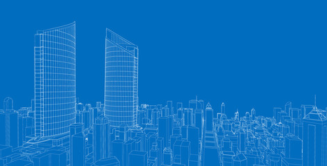 3d wireframe of building. sketch design.Vector