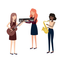 women with musical instruments character