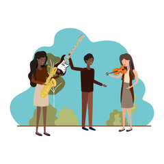 group of people with musical instruments in landscape