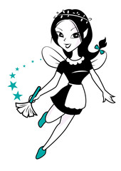 Beautiful cute fairy maid with long braided hairstyle holding a cleaning brush - Vector 