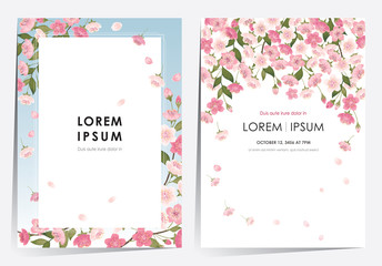 Fototapeta na wymiar Vector illustration of a beautiful floral frame set with cherry blossom in spring for Wedding, anniversary, birthday and party. Design for banner, poster, card, invitation and scrapbook 