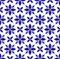 blue and white floral seamless pattern