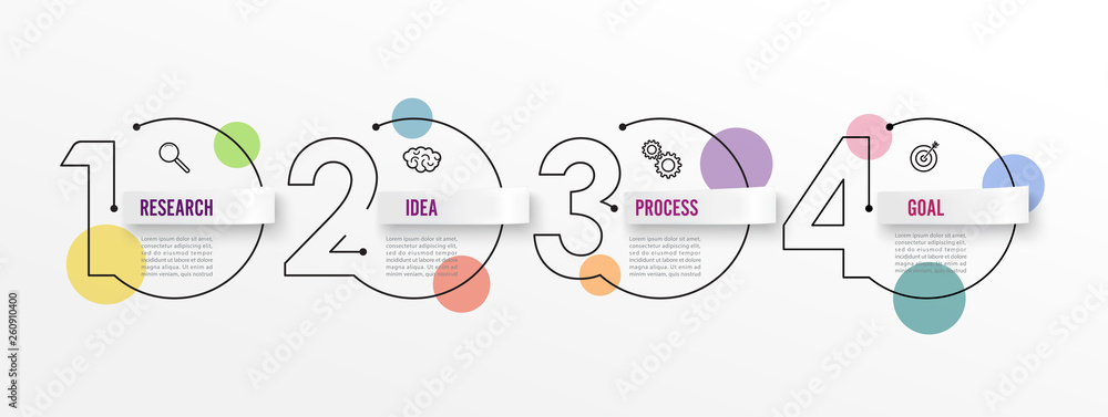 Aufkleber thin line infographics design template with icons and 4 options or steps. can be used for process di