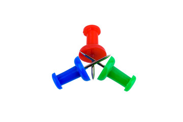 Group of push pins in RGB (Red, Green, Blue) colors