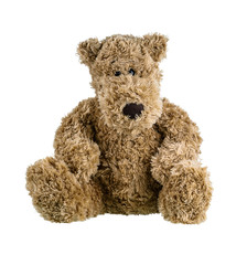 Cute brown teddy bear isolated on white background