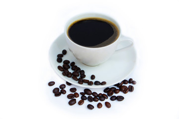 beans of Coffee cup isolated on a white background