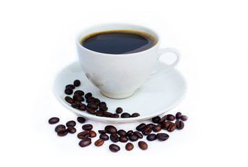 beans of Coffee cup isolated on white background