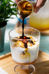 glass of ice cream milk with chocolate