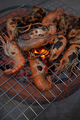 Shrimp burnt on charcoal stove Thailand seafood..