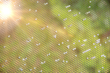 mesh gabions with water drops, texture