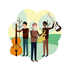 Fototapeta premium men with musical instruments in landscape