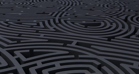 3d render of complicated black maze abstract white background