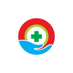 plus medical hand care circle geometric logo vector