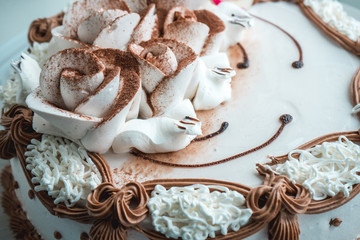 The photo of the white cake decorated cream