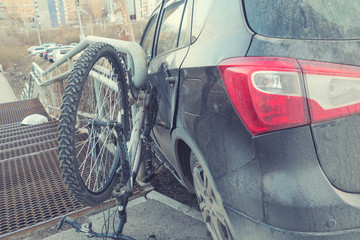 Accident car crash with bicycle on road