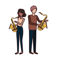Fototapeta na wymiar couple with musical instruments avatar character