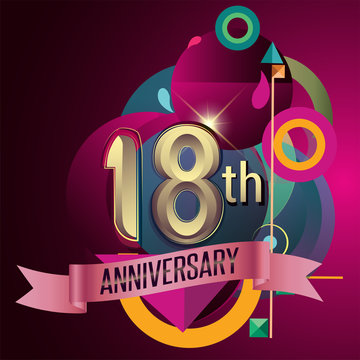 18th Anniversary, Party poster, banner and invitation - background geometric glowing element. Vector Illustration