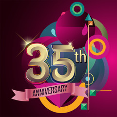 35th Anniversary, Party poster, banner and invitation - background geometric glowing element. Vector Illustration