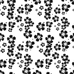Fototapeta na wymiar Floral pattern. Pretty flowers on white background. Printing with small black flowers. Ditsy print. Seamless vector texture. Spring bouquet.