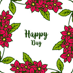 Vector illustration blossom flower frame with style writing happy day