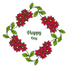 Vector illustration blossom flower frame with style writing happy day