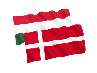 Flags of Hungary and Denmark on a white background