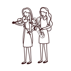women with musical instruments character
