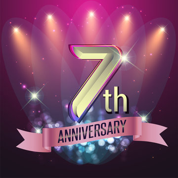 7th Anniversary, Party poster, banner and invitation - background glowing element. Vector Illustration