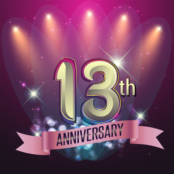 13th Anniversary, Party poster, banner and invitation - background glowing element. Vector Illustration