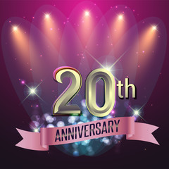 20th Anniversary, Party poster, banner and invitation - background glowing element. Vector Illustration
