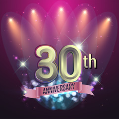 30th Anniversary, Party poster, banner and invitation - background glowing element. Vector Illustration