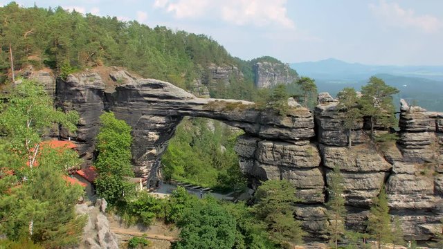 gate in basalt cliffs in national park reserve Bohemian Switzerland in Czech