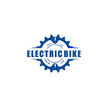 Electric bike logo Design vector Stock Illustration . Bike Tech Logo Template . Bycle Tech Logo Icon . Electric motorcycle logo vector. Gear Logo Icon