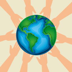 hands around ecology planet to earth day