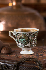 Turkish coffee on wooden table