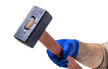construction tool, new hammer in male hand
