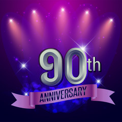 90th Anniversary, Party poster, banner and invitation - background glowing element. Vector Illustration