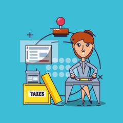 tax day with businesswoman and set icons