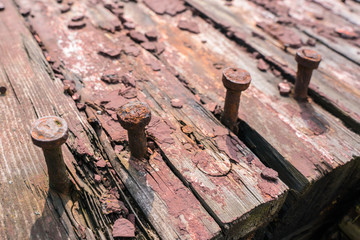 Ancient nails in the hull of the ship.
