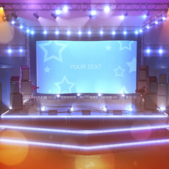 Front view of outdoor Illuminated Stage. 3D render. - Illustration
