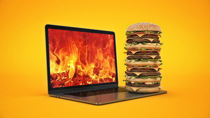 hamburger with laptop. 3d rendering