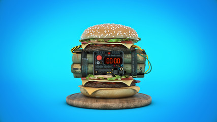 burger with explosive. 3d rendering